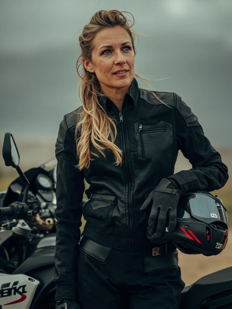 Priya Raman, deputy editor, beside a Triumph Tiger 900