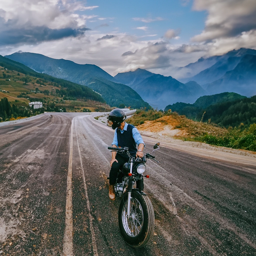 Motorcycle navigating an Alpine hairpin turn